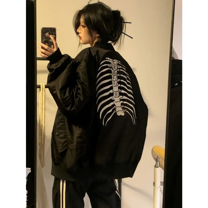 Stylish skeleton jacket with o-neck for y2k fashion enthusiasts - jackets