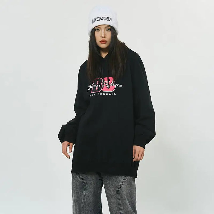 Y2k back-to-back letter print hoodie for trendy streetwear fashion - hoodies