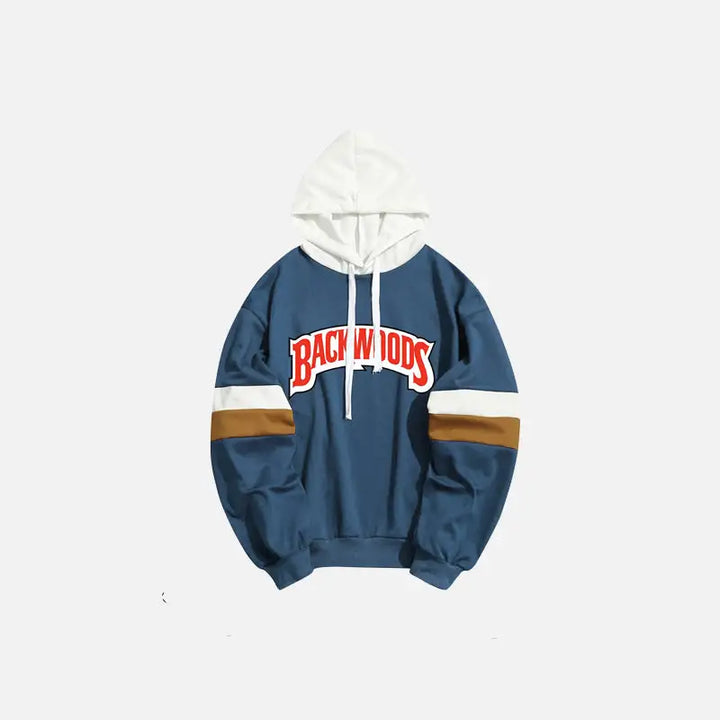 Y2k backwoods letter patchwork hoodie - blue / s - hoodies