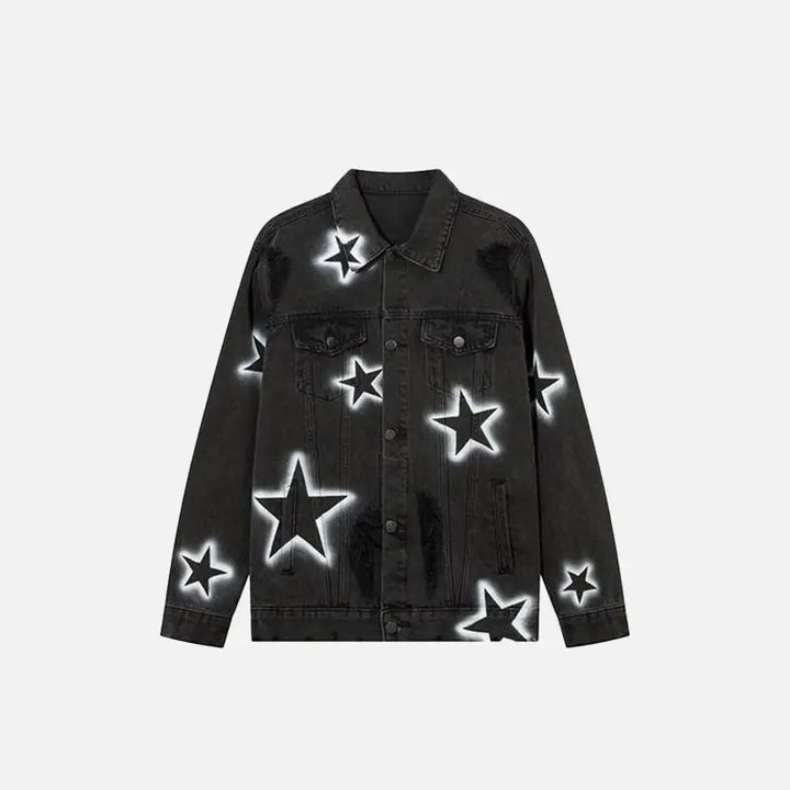 Baggy star washed denim jacket from the y2k streetwear collection - black / m