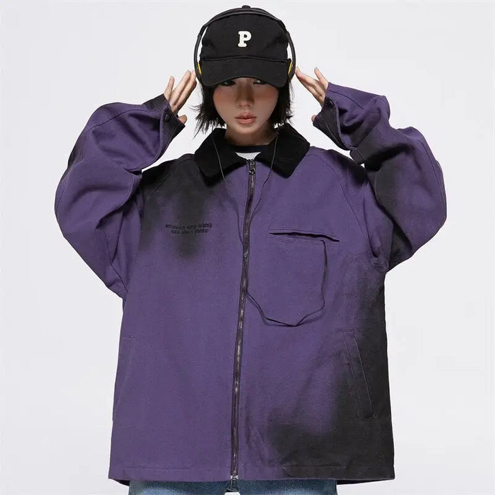 Y2k loose windbreaker jacket for stylish streetwear moments - purple / m