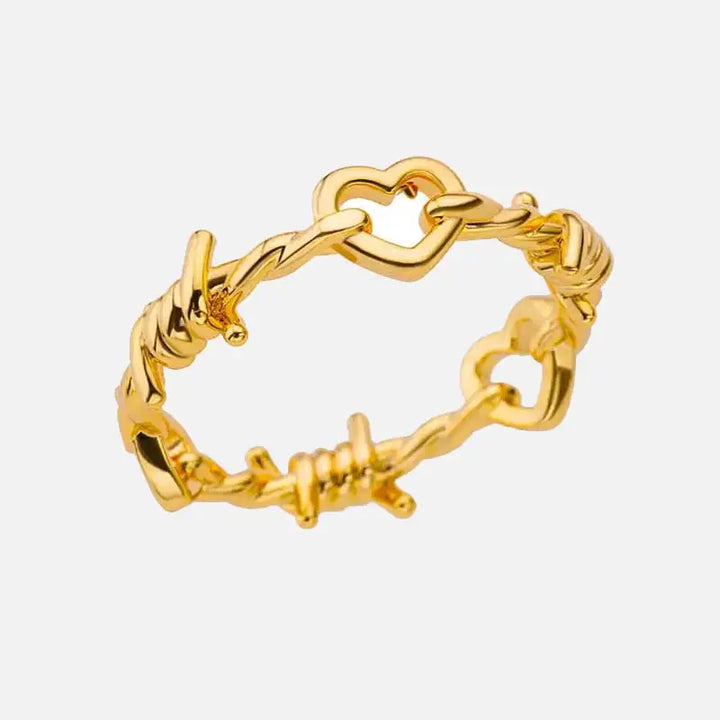 Y2k gothic barbed wire heart ring for edgy fashion styles - gold - rings