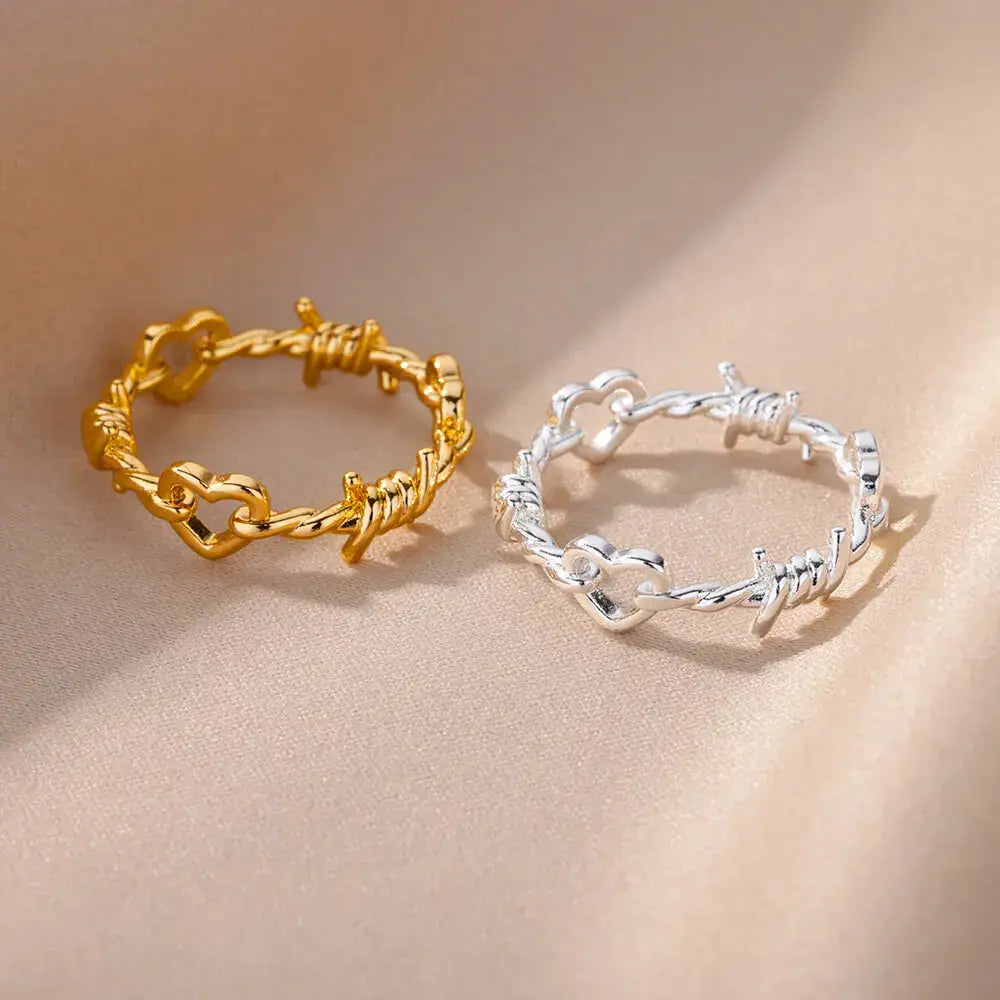 Y2k gothic barbed wire heart ring for edgy fashion styles - rings
