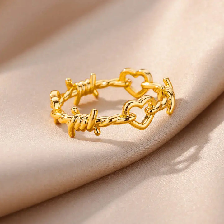 Y2k gothic barbed wire heart ring for edgy fashion styles - rings