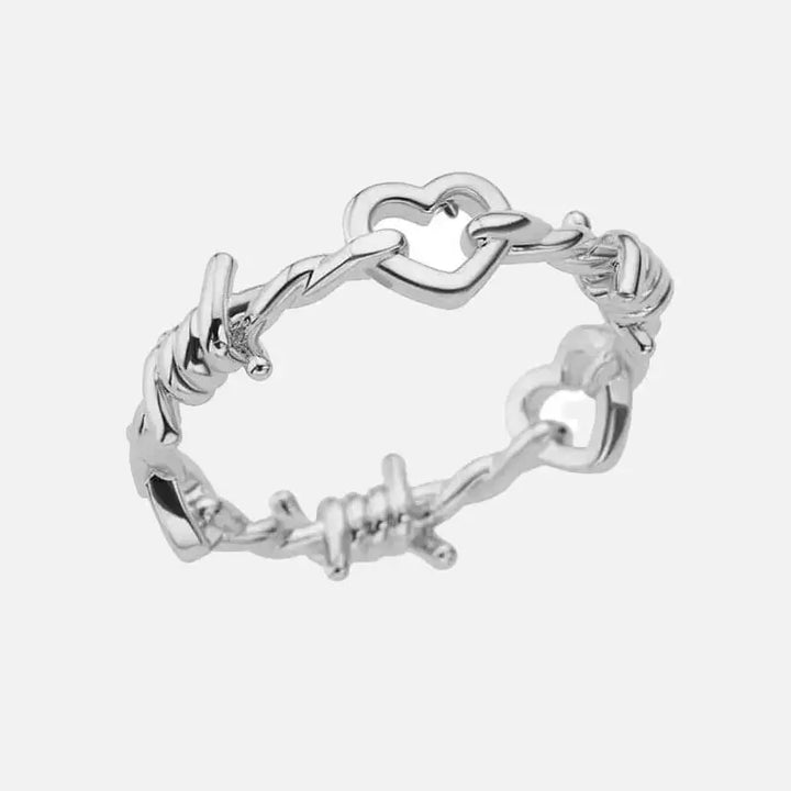 Y2k gothic barbed wire heart ring for edgy fashion styles - silver - rings