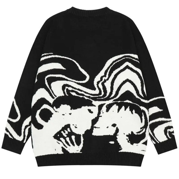 Y2k black sweatshirt with trendy skull pattern
