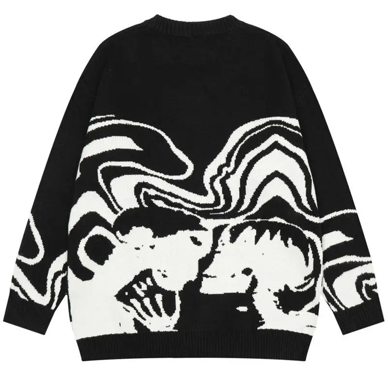 Y2k black sweatshirt with trendy skull pattern