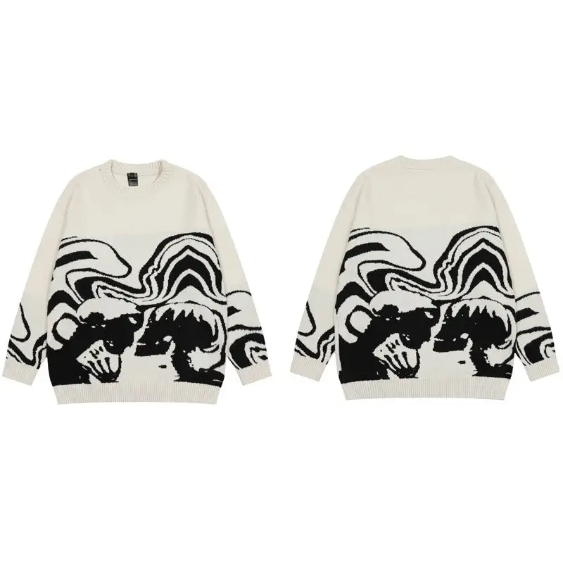 Y2k black sweatshirt with trendy skull pattern - beige / m