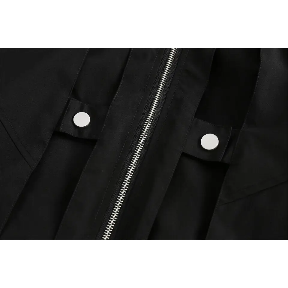 Y2k black zipper denim jacket for versatile streetwear style