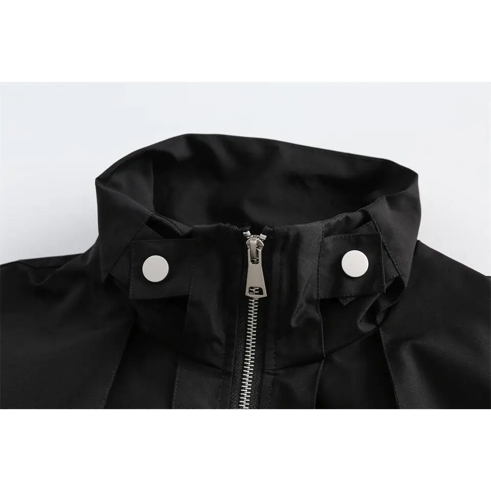 Y2k black zipper denim jacket for versatile streetwear style