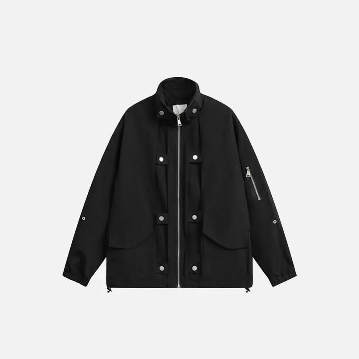 Y2k black zipper denim jacket for versatile streetwear style - m