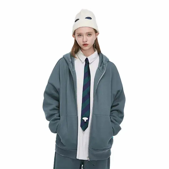 Y2k blank zipped hoodie for trendy streetwear comfort - grey blue / m - hoodies