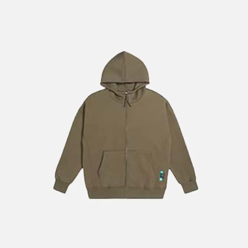 Y2k blank zipped hoodie for trendy streetwear comfort - khaki / m - hoodies