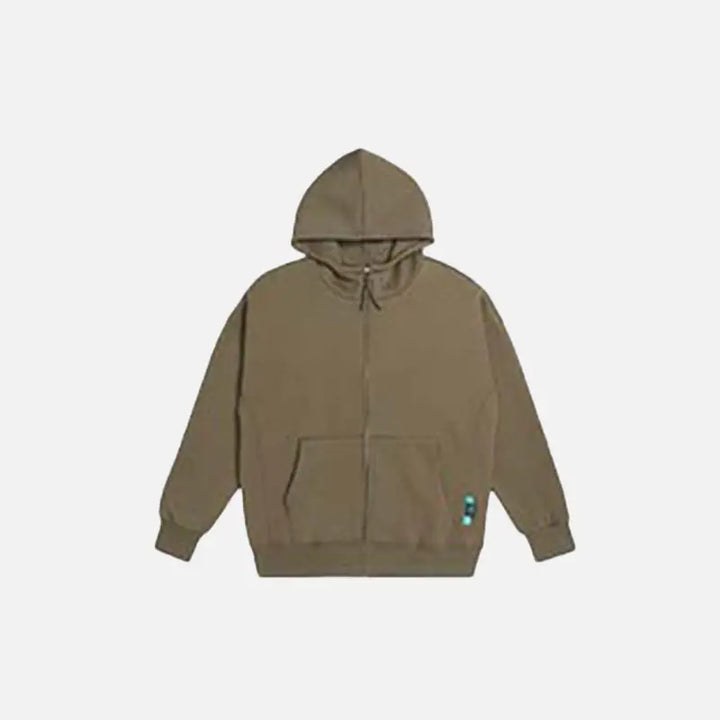 Y2k blank zipped hoodie for trendy streetwear comfort - khaki / m - hoodies