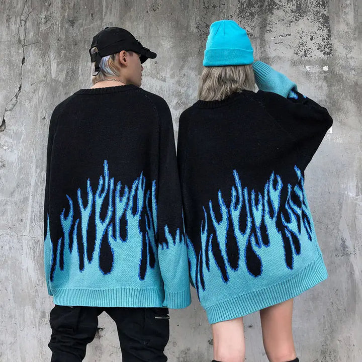 Bluee flame knit sweater y2k style