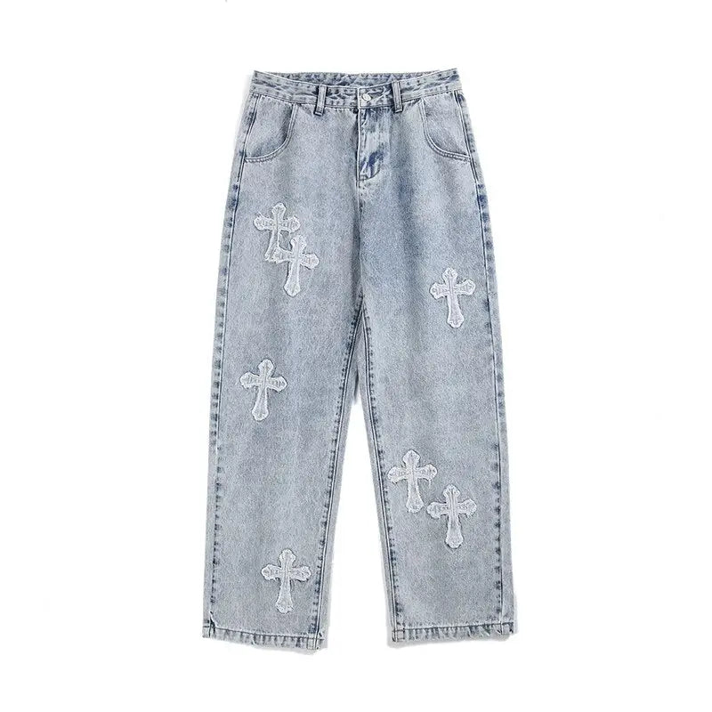 Y2k blue cross jeans - bold and unique streetwear