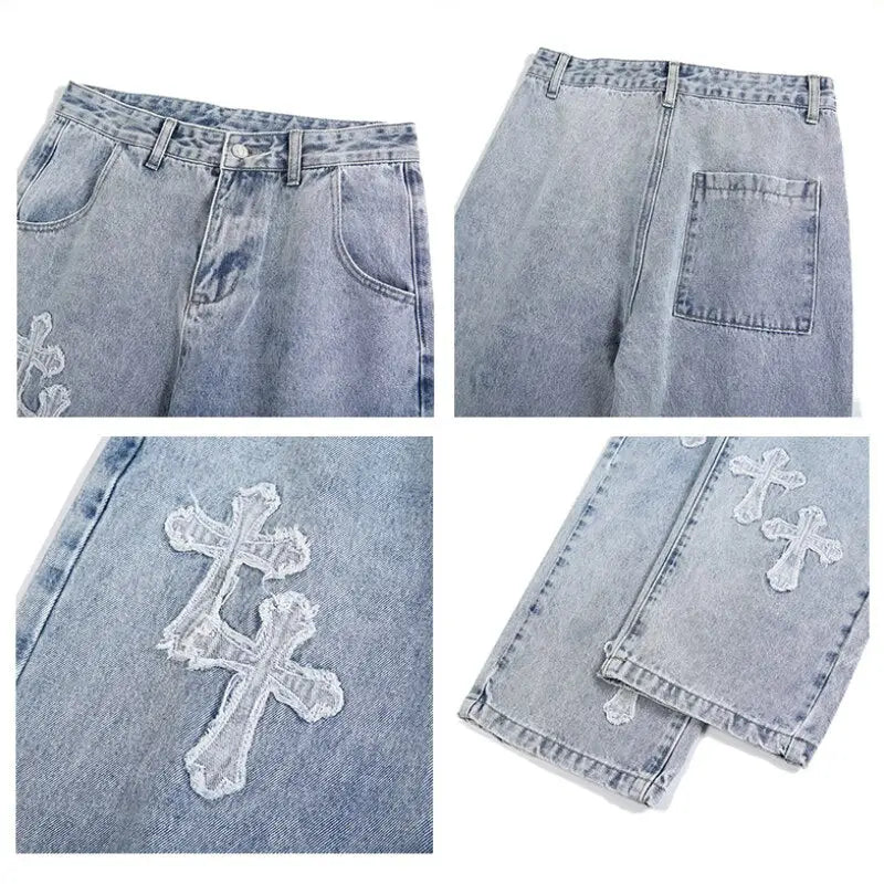 Y2k blue cross jeans - bold and unique streetwear