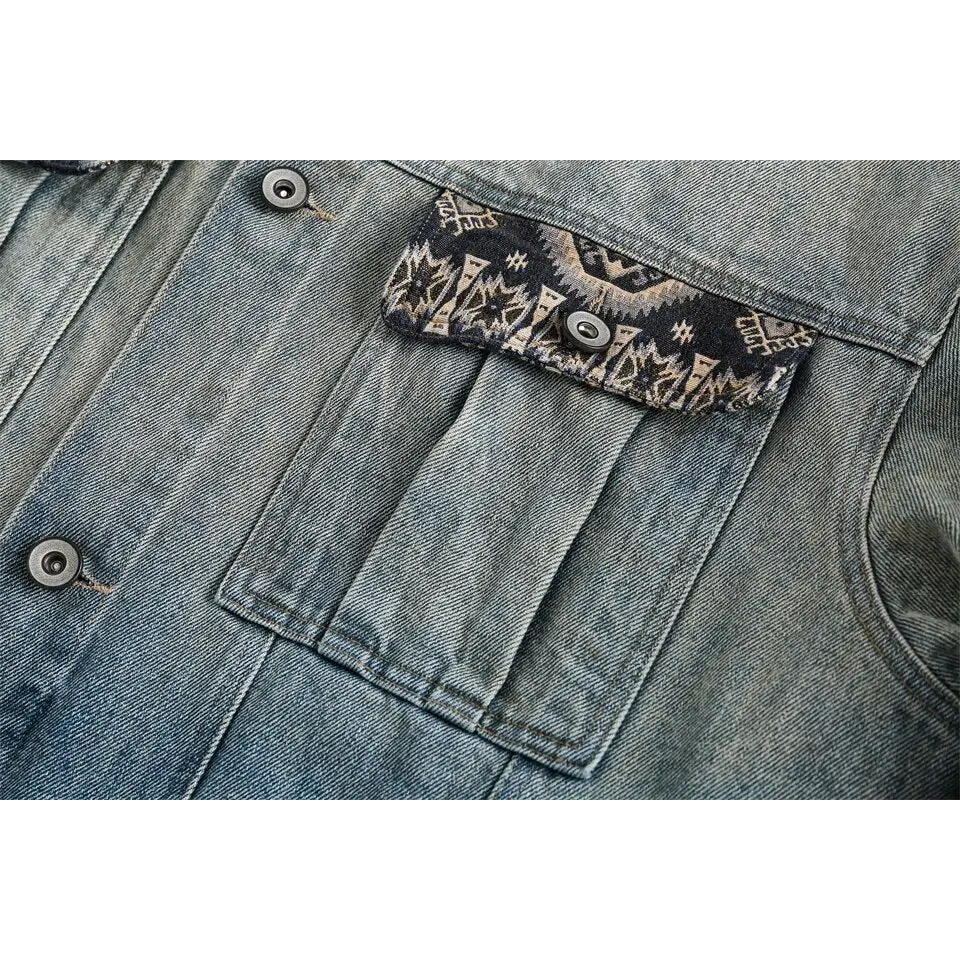 Washed blue denim jacket for y2k streetwear enthusiasts