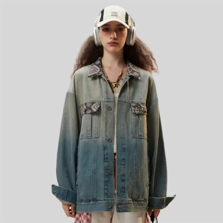 Washed blue denim jacket for y2k streetwear enthusiasts
