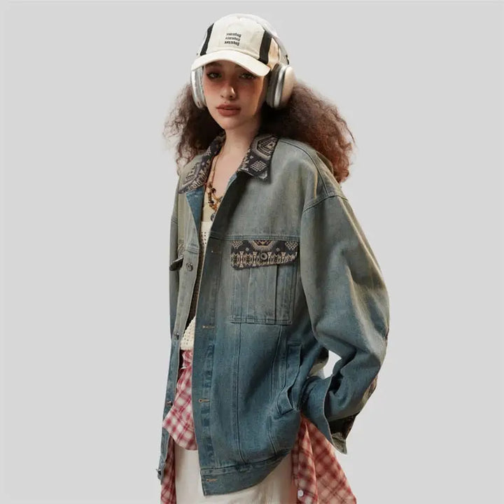 Washed blue denim jacket for y2k streetwear enthusiasts - m