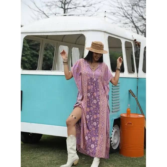 Bohemian elegance boho dress with y2k free-spirited vibes - lavender / s