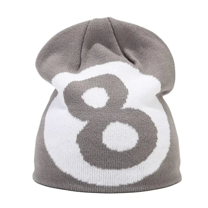 Eight-ball y2k beanie for chic sustainable streetwear - brown