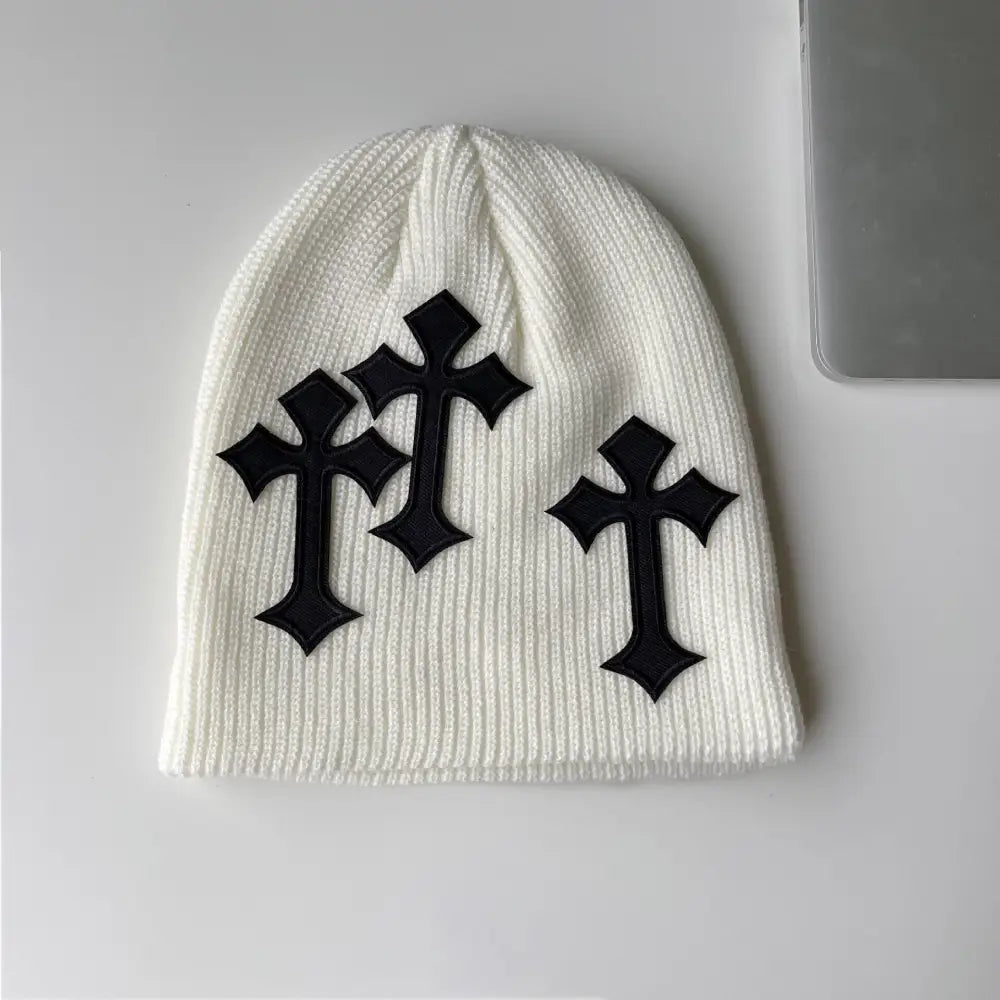 Y2k cross beanie – essential streetwear - white