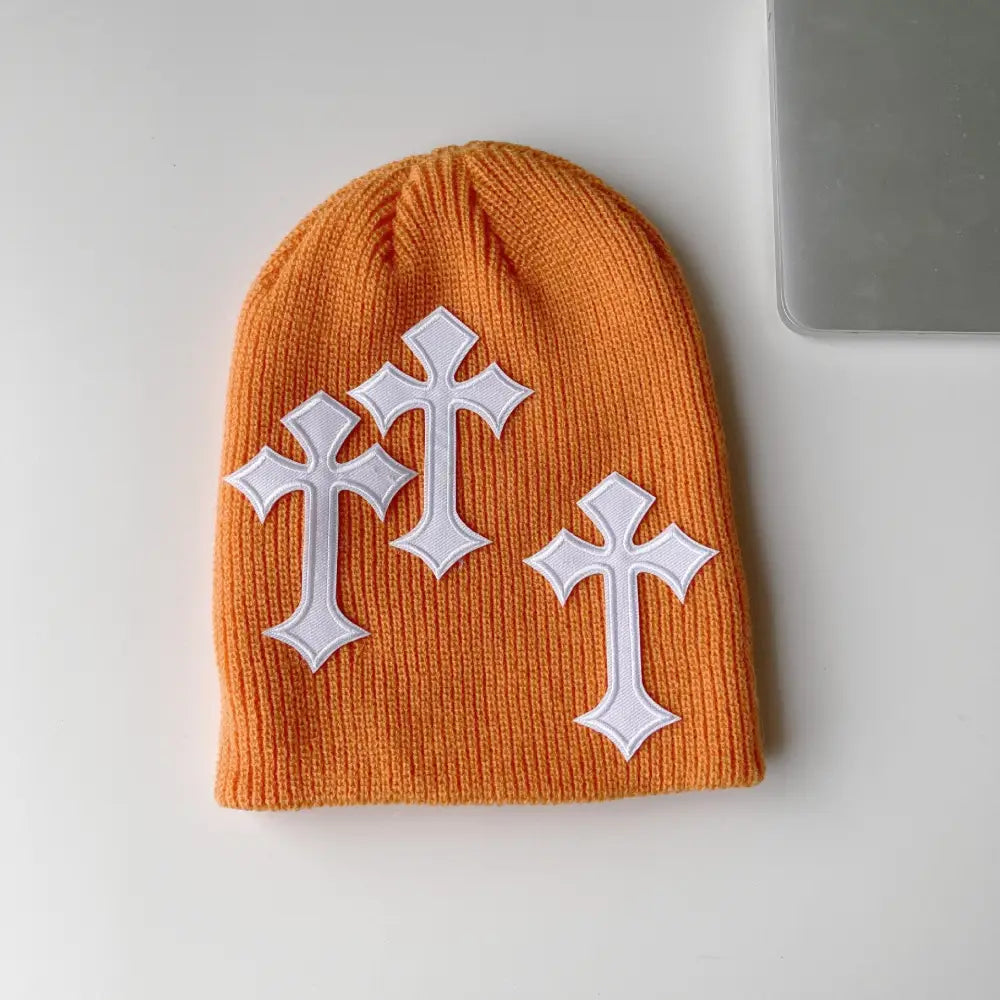 Y2k cross beanie – essential streetwear - orange