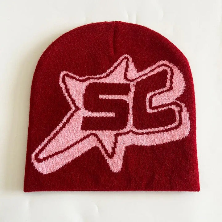Trendy chunky knit grunge y2k beanie - bordeaux