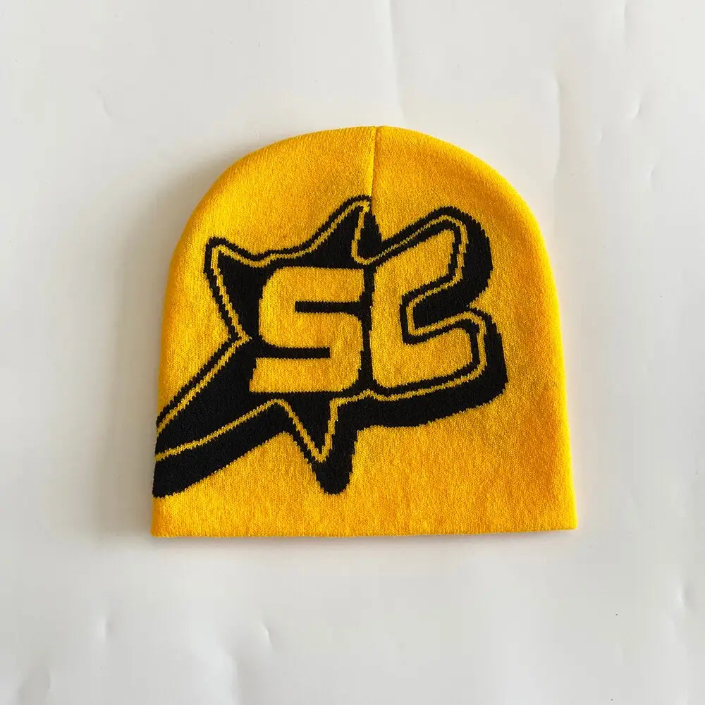 Trendy chunky knit grunge y2k beanie - yellow