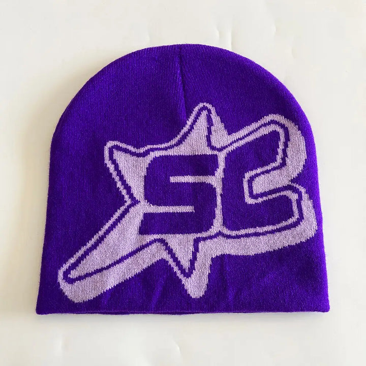 Trendy chunky knit grunge y2k beanie - purple