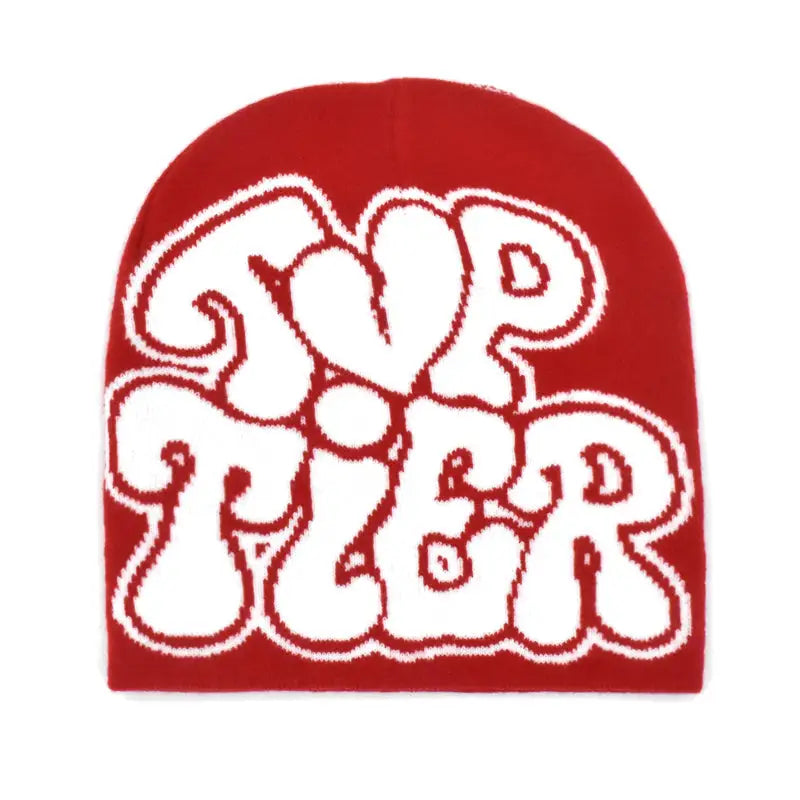 Y2k streetwear printed beanie in various colors - red