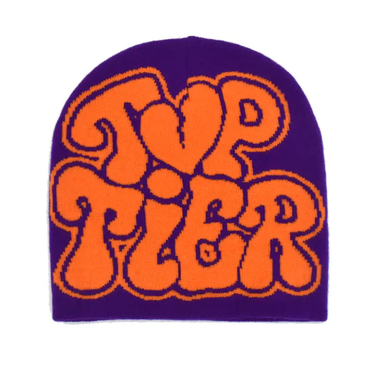 Y2k streetwear printed beanie in various colors - purple / orange