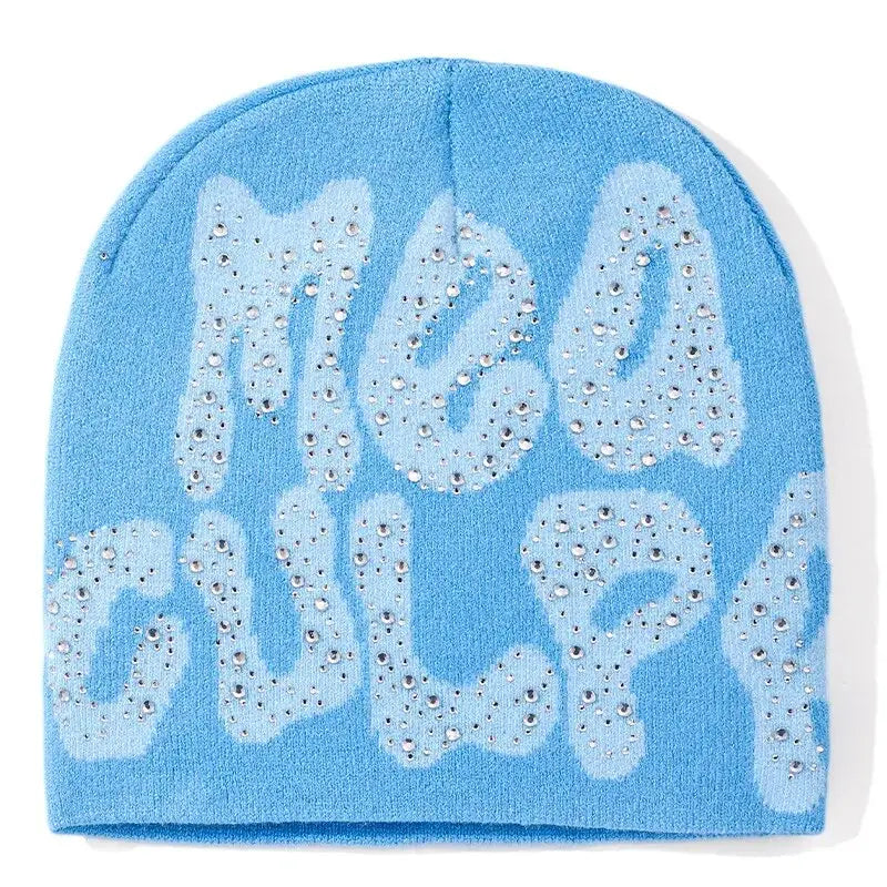Y2k rhinestone beanie - return of urban style 2000 - baby blue