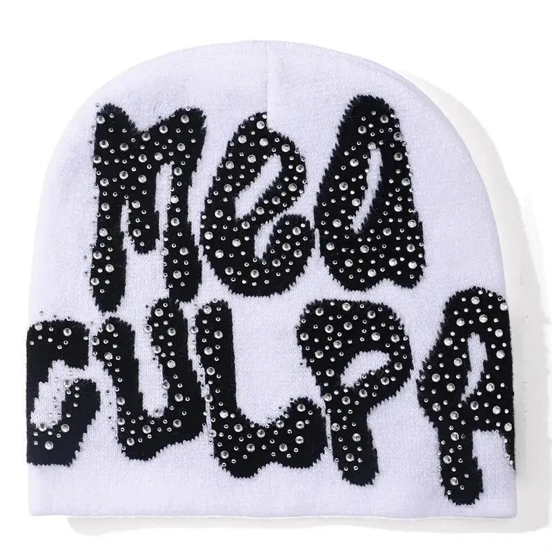 Y2k rhinestone beanie - return of urban style 2000 - white