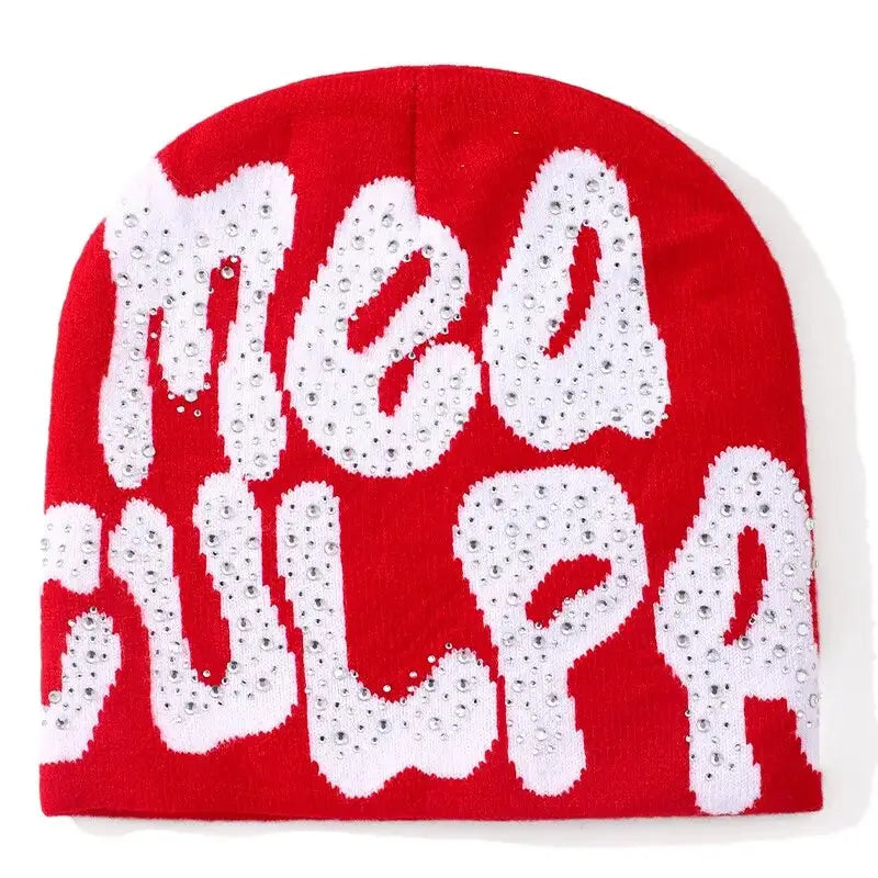 Y2k rhinestone beanie - return of urban style 2000 - red