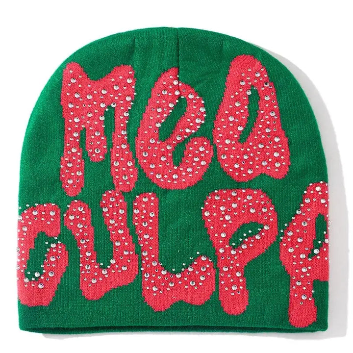 Y2k rhinestone beanie - return of urban style 2000 - green/red
