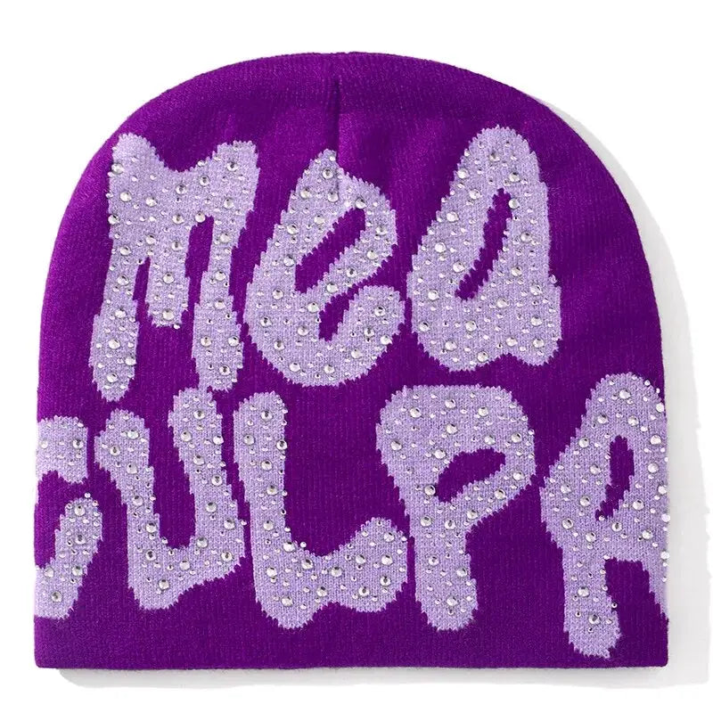 Y2k rhinestone beanie - return of urban style 2000 - purple
