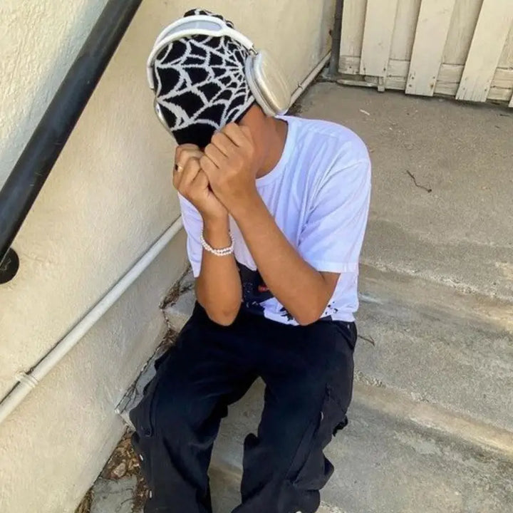 Y2k style spider web beanie for streetwear