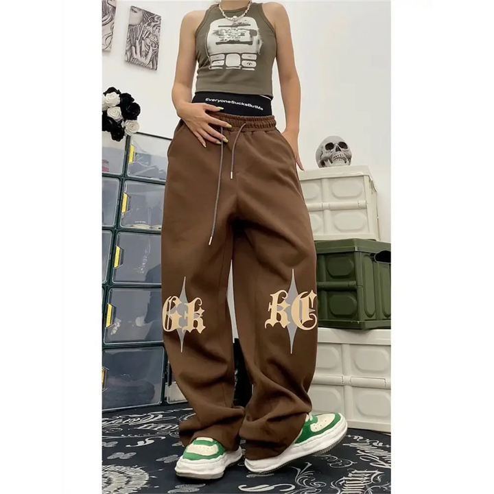 Unisex brown y2k pattern jogging pants