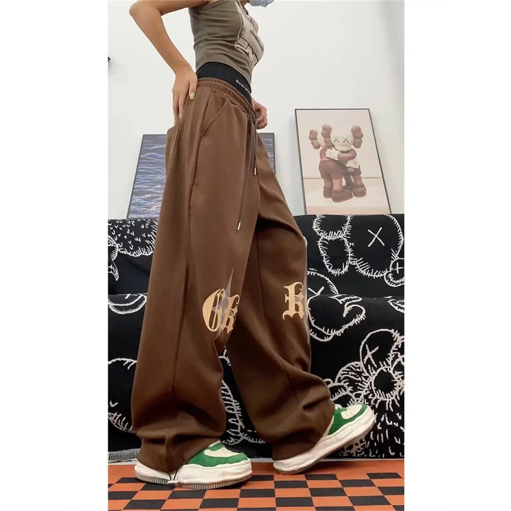 Unisex brown y2k pattern jogging pants