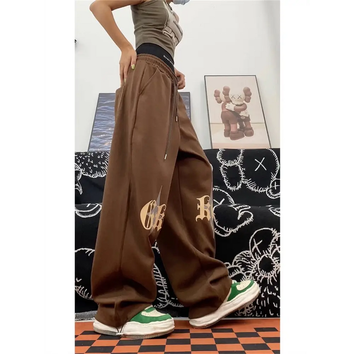 Unisex brown y2k pattern jogging pants
