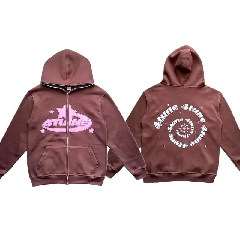 Brown y2k zip up hoodie - essential streetwear