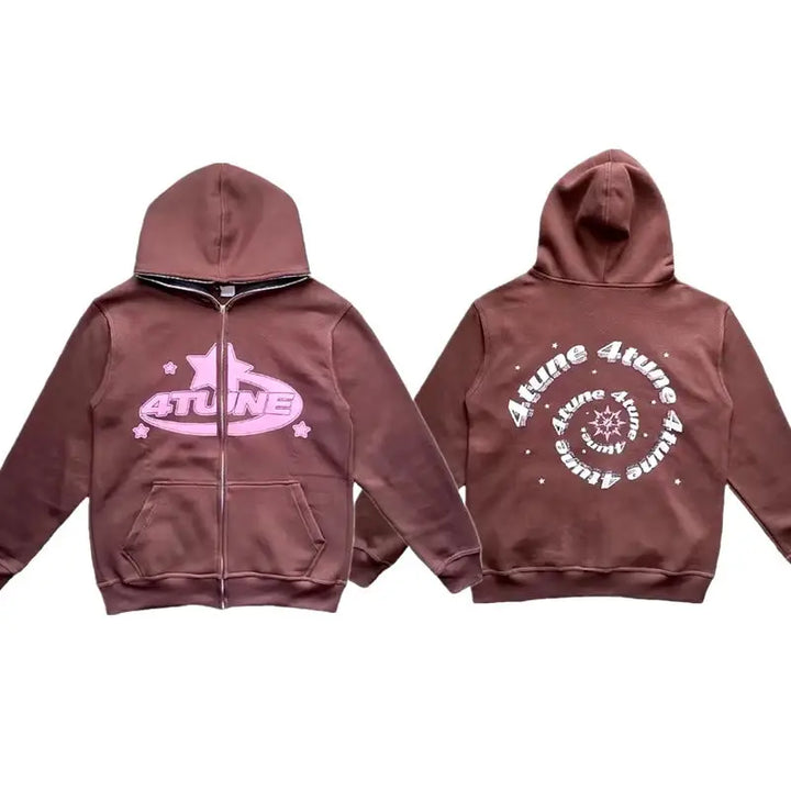 Brown y2k zip up hoodie - essential streetwear