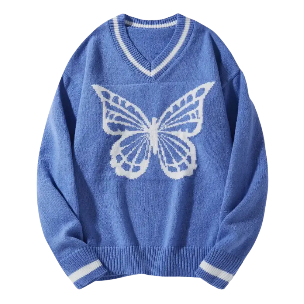 Y2k persian blue butterfly 400gsm sweater for urban fashion lovers - s