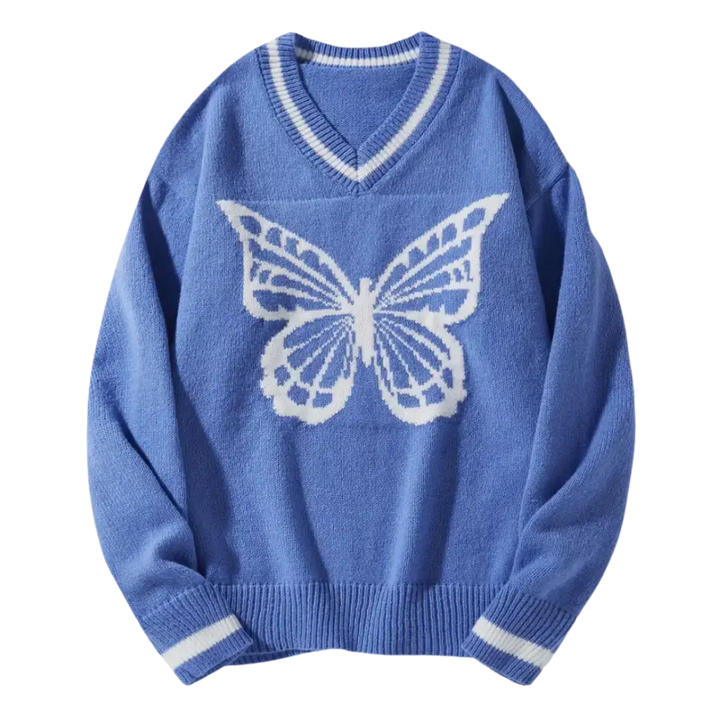 Y2k persian blue butterfly 400gsm sweater for urban fashion lovers - s