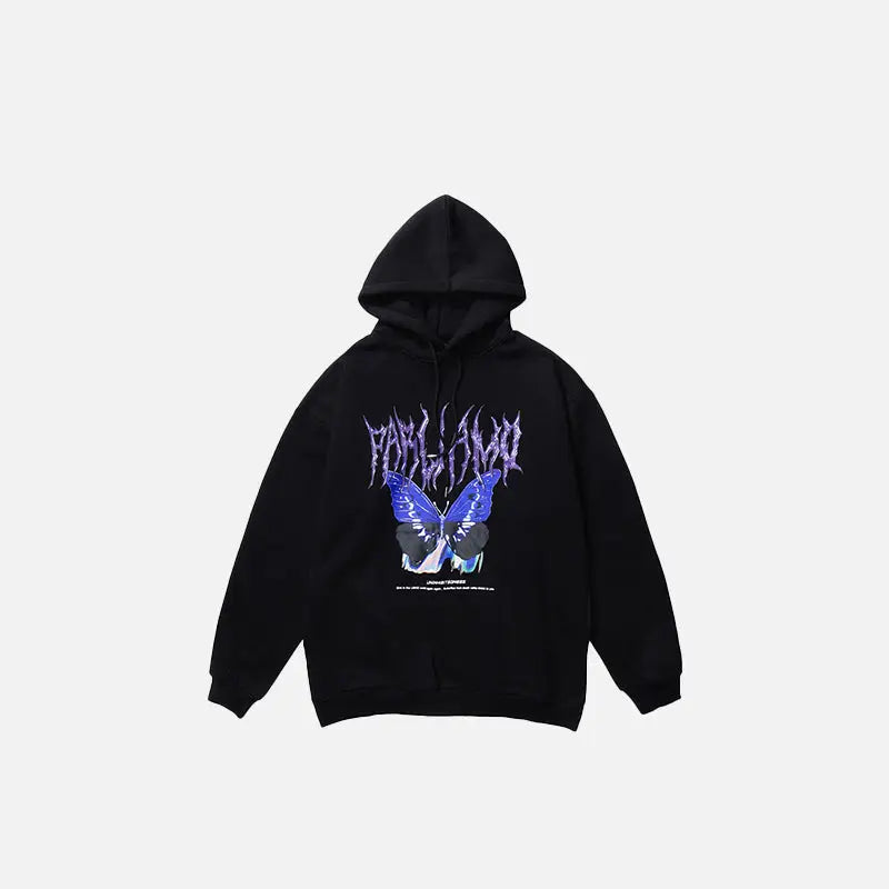 Y2k butterfly oversized hoodie for all seasons - black / m - hoodie