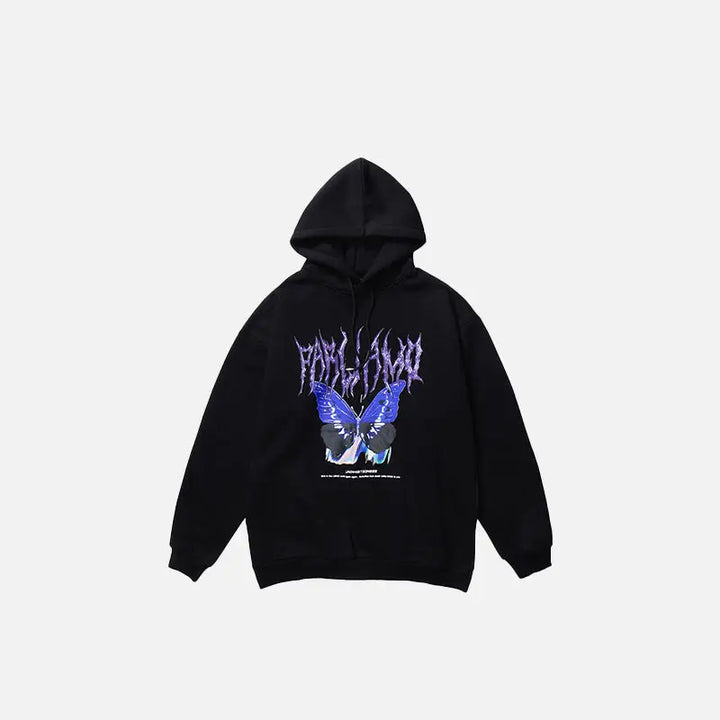Y2k butterfly oversized hoodie for all seasons - black / m - hoodie