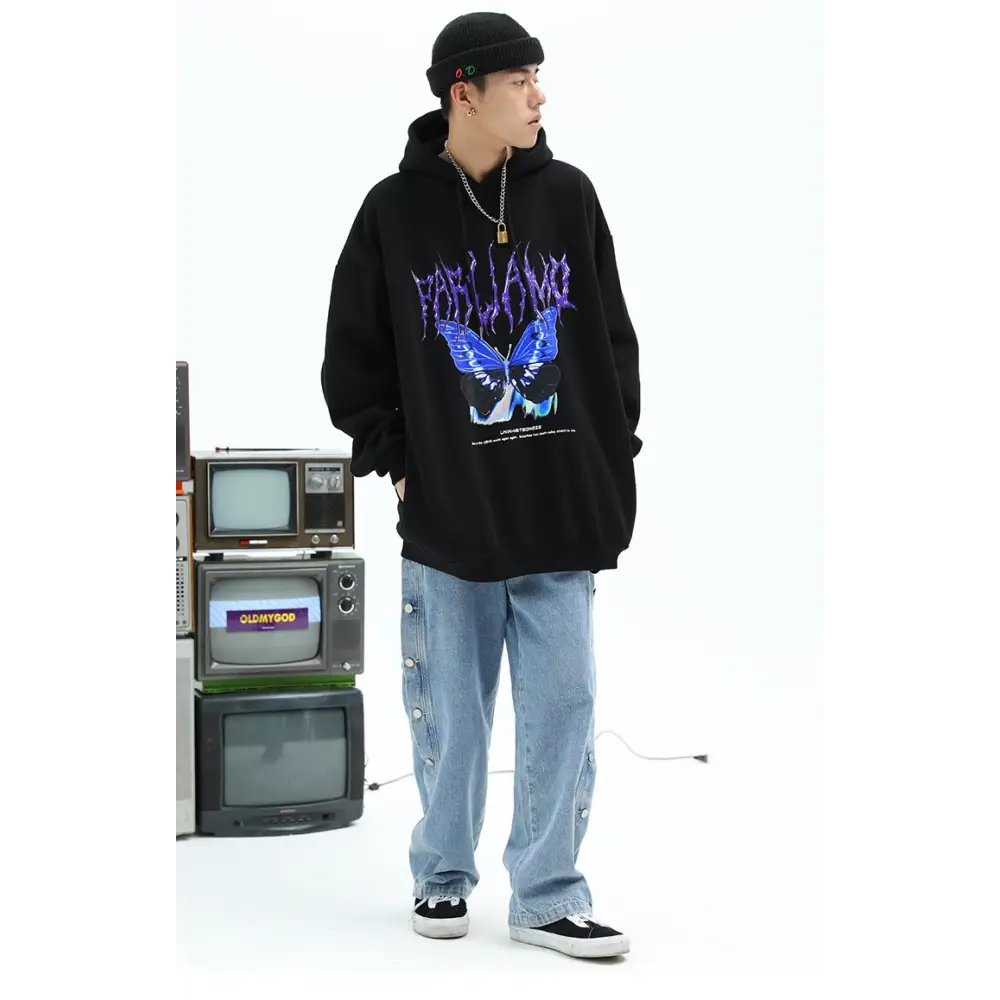 Y2k butterfly oversized hoodie for all seasons - hoodie