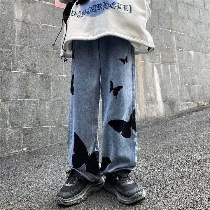 Y2k baggy jeans with butterfly print for a nostalgic look - s - pants